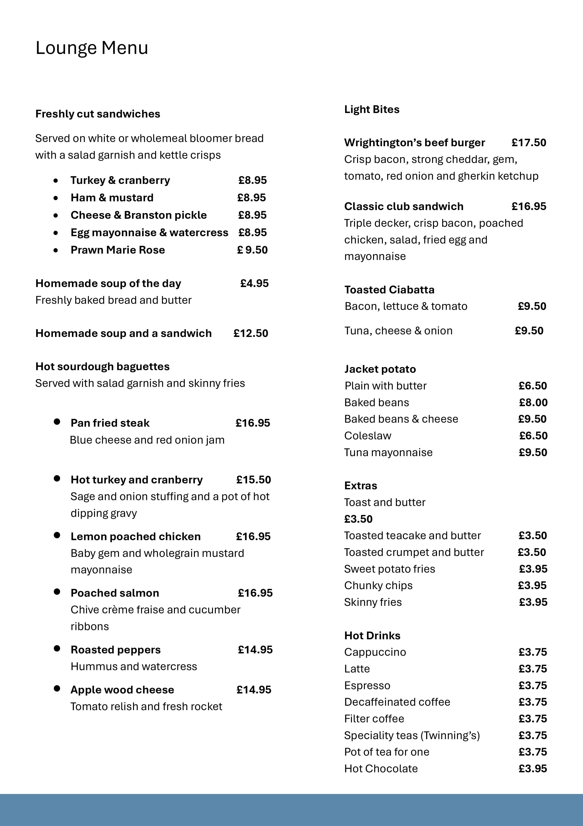 Lounge bar offering December 2025